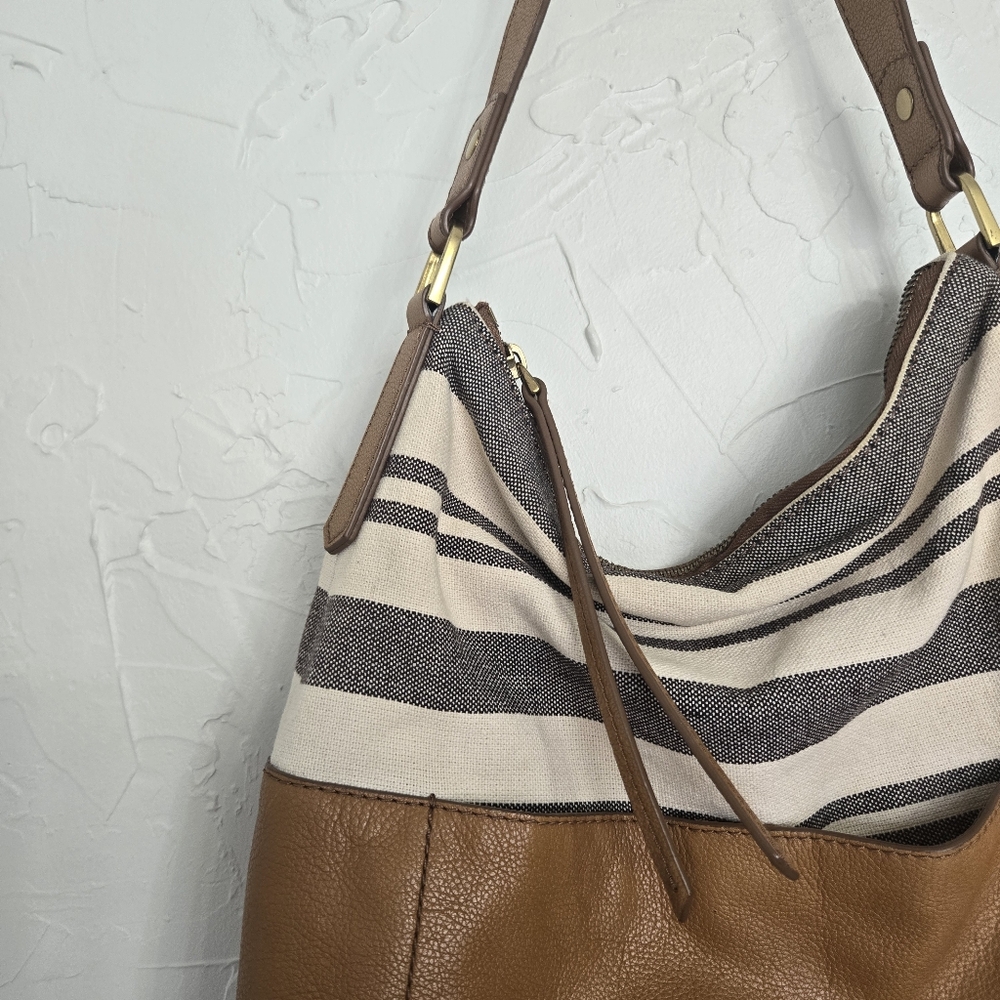 Fossil Leather Striped Fabric Shoulder Bag - image 4